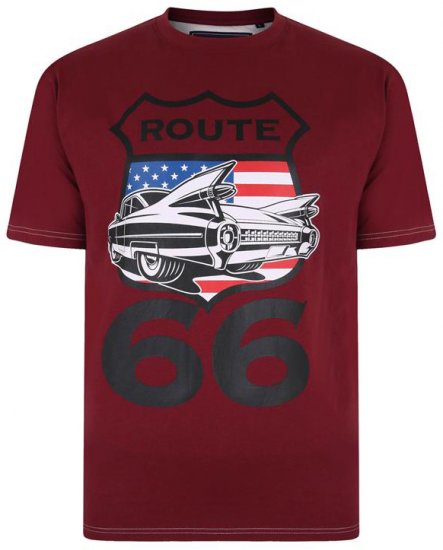 Kam Jeans Route 66 Print T-shirt Burgundy - Majice Kratkih Rukava - Muške Majice Kratkih Rukava Veliki Brojevi 