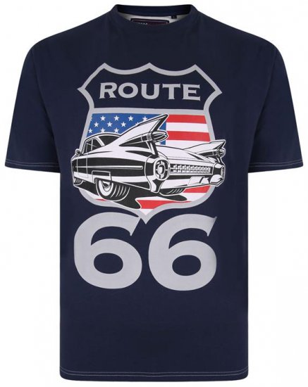 Kam Jeans 5353 Route 66 Print T-shirt Indigo - Majice Kratkih Rukava - Muške Majice Kratkih Rukava Veliki Brojevi 
