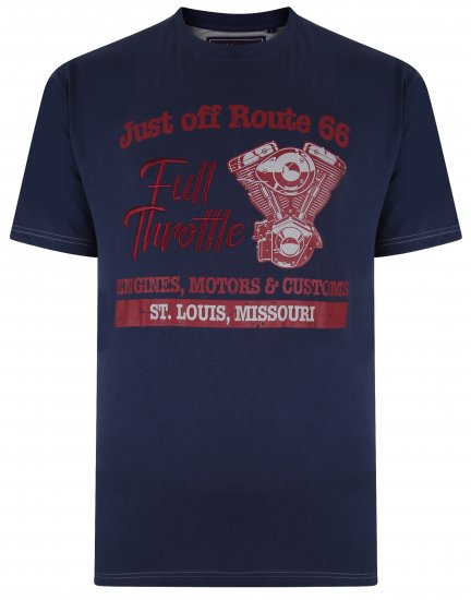 Kam Jeans 5354 Full Throttle Print T-shirt Indigo - Majice Kratkih Rukava - Muške Majice Kratkih Rukava Veliki Brojevi 