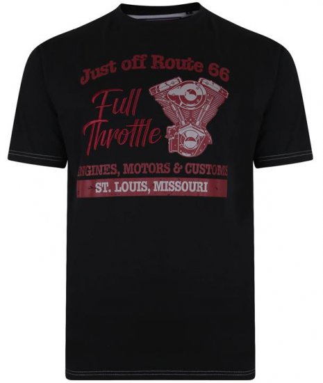 Kam Jeans 5354 Full Throttle Print T-shirt Black - Majice Kratkih Rukava - Muške Majice Kratkih Rukava Veliki Brojevi 