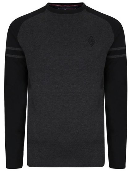 Kam Jeans 5359 LS Raglan Baseball Top Charcoal - Majice Kratkih Rukava - Muške Majice Kratkih Rukava Veliki Brojevi 