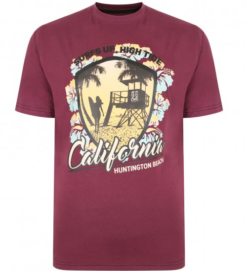 Kam Jeans 5368 California Print T-shirt Plum - Majice Kratkih Rukava - Muške Majice Kratkih Rukava Veliki Brojevi 