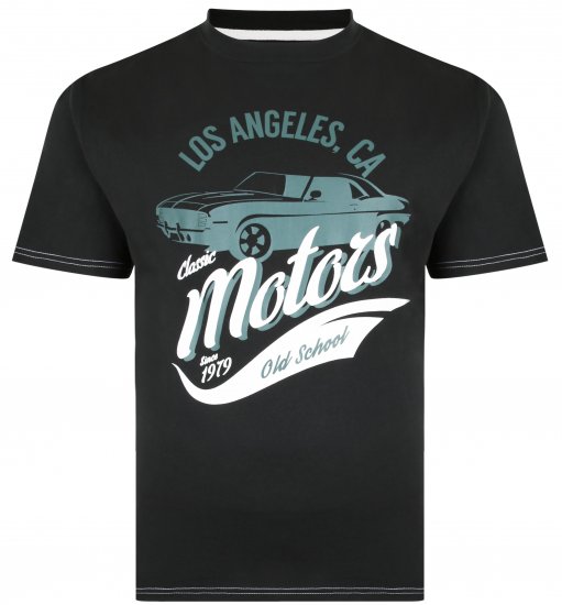 Kam Jeans 5369 Motors Print T-shirt Black - Majice Kratkih Rukava - Muške Majice Kratkih Rukava Veliki Brojevi 