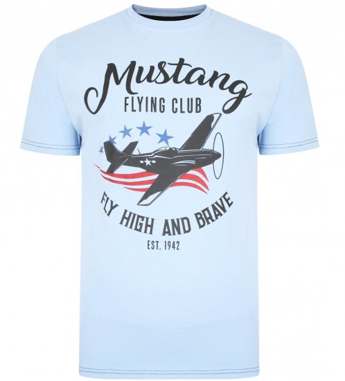 Kam Jeans Mustang Flying Club T-shirt Sky - Majice Kratkih Rukava - Muške Majice Kratkih Rukava Veliki Brojevi 