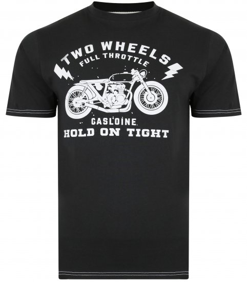 Kam Jeans 5371 Motorbike Print T-shirt Black - Majice Kratkih Rukava - Muške Majice Kratkih Rukava Veliki Brojevi 