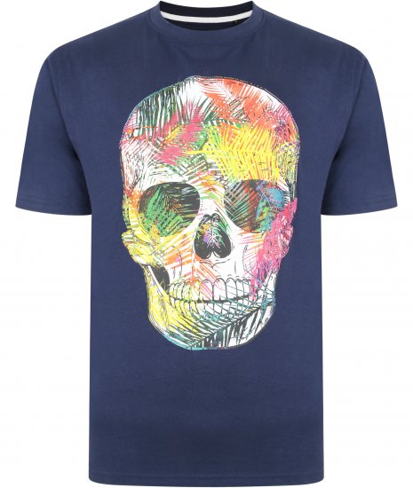 Kam Jeans 5375 Coloured Skull Print T-shirt Navy - Majice Kratkih Rukava - Muške Majice Kratkih Rukava Veliki Brojevi 