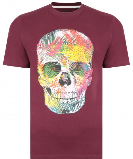 Kam Jeans 5375 Coloured Skull Print T-shirt Plum - Majice Kratkih Rukava - Muške Majice Kratkih Rukava Veliki Brojevi 