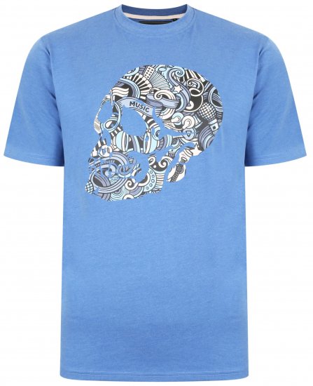 Kam Jeans 5376 Music Skull Print Tee Blue - Majice Kratkih Rukava - Muške Majice Kratkih Rukava Veliki Brojevi 