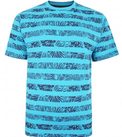 Kam Jeans 5380 Stripe Floral T-shirt Turk Blue - Majice Kratkih Rukava - Muške Majice Kratkih Rukava Veliki Brojevi 