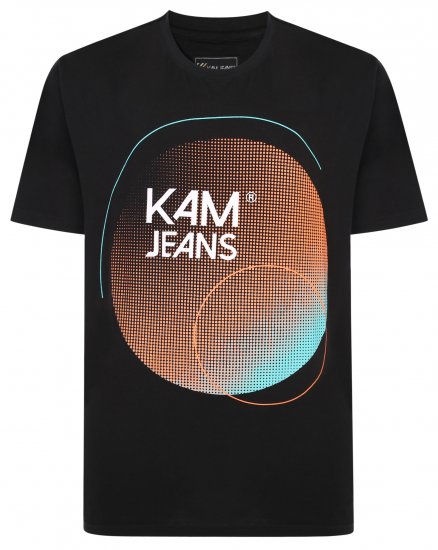 Kam Jeans 5383 Kam Logo Printed Tee Black - Majice Kratkih Rukava - Muške Majice Kratkih Rukava Veliki Brojevi 