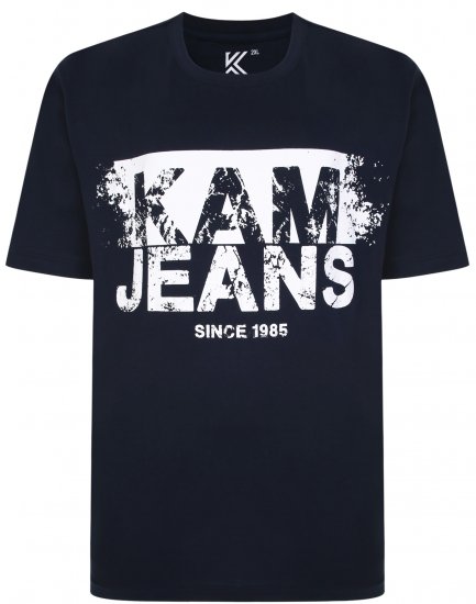 Kam Jeans 5384 Kam Logo Printed Tee Navy - Majice Kratkih Rukava - Muške Majice Kratkih Rukava Veliki Brojevi 