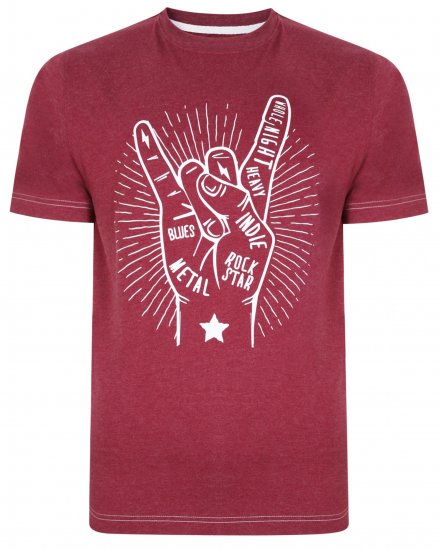 Kam Jeans 5390 Rock Star Print T-Shirt Burgundy - Majice Kratkih Rukava - Muške Majice Kratkih Rukava Veliki Brojevi 