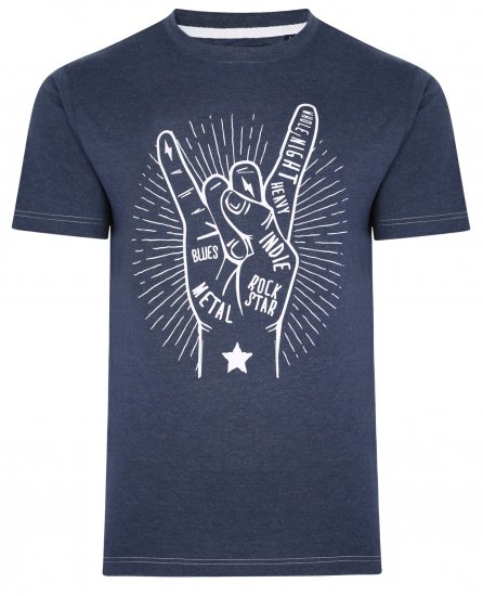 Kam Jeans 5390 Rock Star Print T-Shirt Indigo - Majice Kratkih Rukava - Muške Majice Kratkih Rukava Veliki Brojevi 