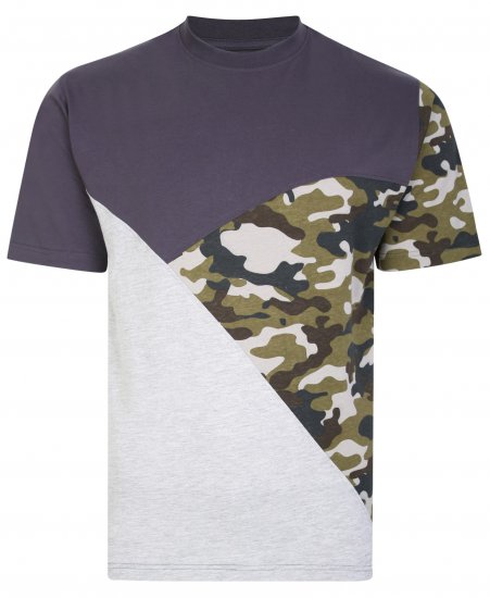 Kam Jeans 5394 Cut & Saw Camo Panel T-Shirt Charcoal - Majice Kratkih Rukava - Muške Majice Kratkih Rukava Veliki Brojevi 