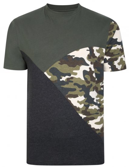 Kam Jeans 5394 Cut & Saw Camo Panel T-Shirt Khaki - Majice Kratkih Rukava - Muške Majice Kratkih Rukava Veliki Brojevi 