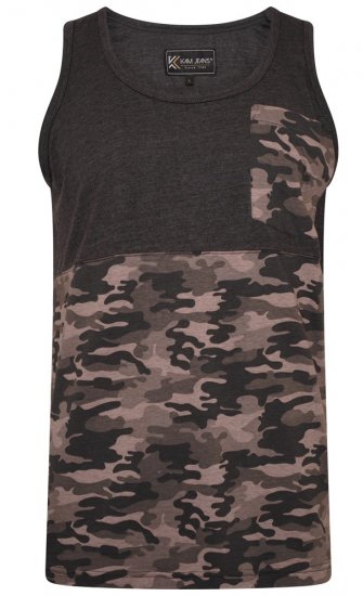 Kam Jeans 5399 Camo Panelled Sleeveless T-Shirt Charcoal - Majice Kratkih Rukava - Muške Majice Kratkih Rukava Veliki Brojevi 