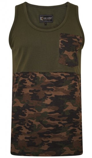 Kam Jeans 5399 Camo Panelled Sleeveless T-Shirt Khaki - Majice Kratkih Rukava - Muške Majice Kratkih Rukava Veliki Brojevi 