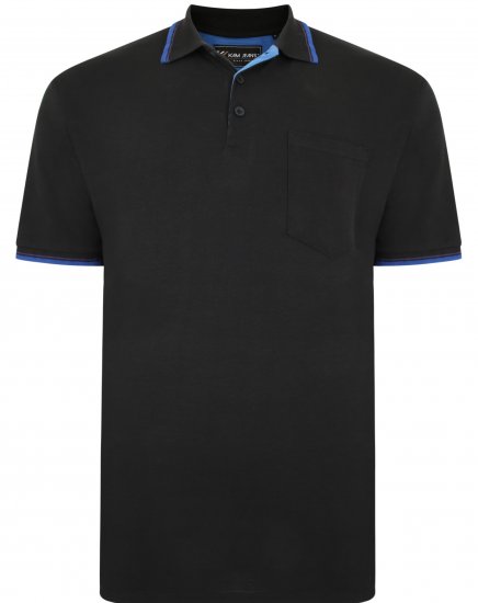 Kam Jeans 5400C Tipped Polo with Pocket Black - Polo majice - Muške Polo Majice Veliki Brojevi