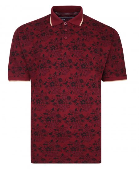 Kam Jeans Floral Print Polo Wine - Polo majice - Muške Polo Majice Veliki Brojevi