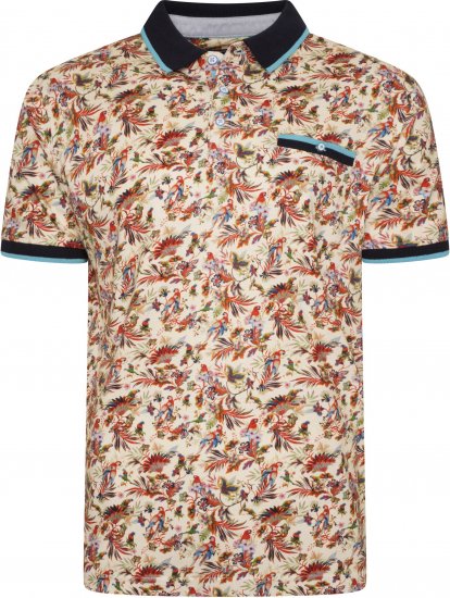 Kam Jeans 5493 All Over Parrot Print Polo Ecru - Polo majice - Muške Polo Majice Veliki Brojevi