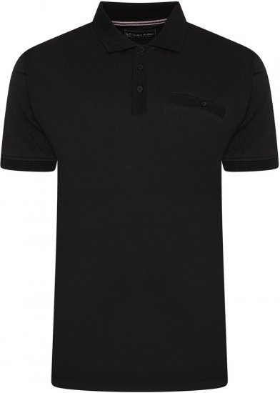 Kam Jeans 5498 Jersey Polo with Self Stripe Jacquard Collar/Cuffs Black - Polo majice - Muške Polo Majice Veliki Brojevi