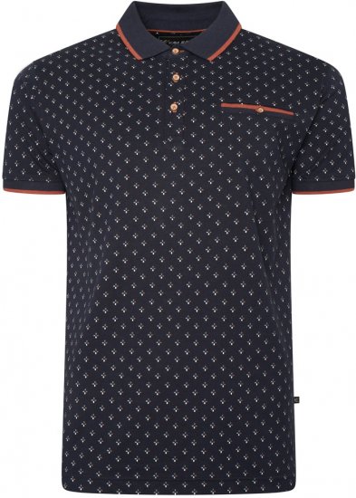 Kam Jeans 5503 Jersey Polo with All Over Geo Print Navy - Polo majice - Muške Polo Majice Veliki Brojevi