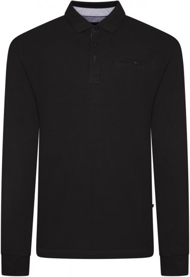 Kam Jeans 5508 LS Pique Polo with Jacquard Collar/Cuffs Black - Polo majice - Muške Polo Majice Veliki Brojevi
