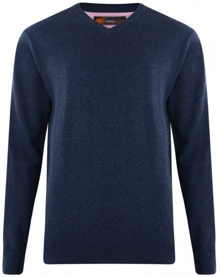 Kam Jeans V-neck Knitted Sweater Navy - Puloveri & dukserice - Muške Puloveri & dukserice veliki brojevi