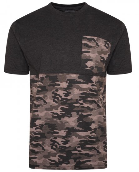 Kam Jeans 5700 Camo Panelled T-Shirt Charcoal - Majice Kratkih Rukava - Muške Majice Kratkih Rukava Veliki Brojevi 