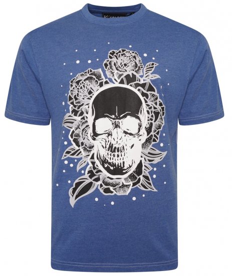Kam Jeans 5704 Skull Rose Print Tee Blue Marl - Majice Kratkih Rukava - Muške Majice Kratkih Rukava Veliki Brojevi 