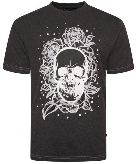 Kam Jeans 5704 Skull Rose Print Tee Charcoal - Majice Kratkih Rukava - Muške Majice Kratkih Rukava Veliki Brojevi 