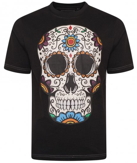 Kam Jeans 5705 Coloured Skull Print Tee Black - Majice Kratkih Rukava - Muške Majice Kratkih Rukava Veliki Brojevi 