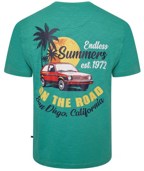 Kam Jeans 5711 Endless Summers Slub Tee With Back Print Emerald - Majice Kratkih Rukava - Muške Majice Kratkih Rukava Veliki Brojevi 