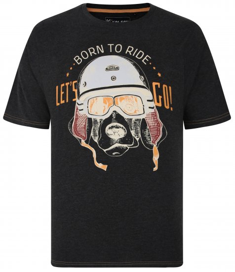 Kam Jeans 5731 Born To Ride Print T-Shirt CHARCOAL MARL - Majice Kratkih Rukava - Muške Majice Kratkih Rukava Veliki Brojevi 