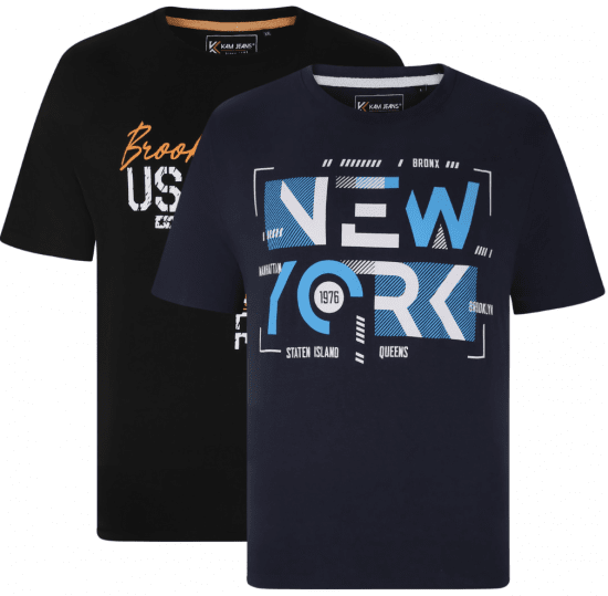Kam Jeans 5736 NY Print T-Shirts 2-Pack - Majice Kratkih Rukava - Muške Majice Kratkih Rukava Veliki Brojevi 