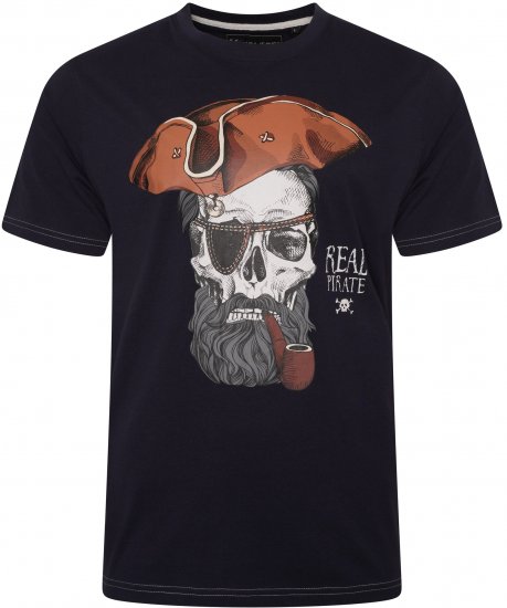 Kam Jeans 5752 Real Pirates Print T-Shirt Navy - Majice Kratkih Rukava - Muške Majice Kratkih Rukava Veliki Brojevi 