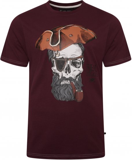 Kam Jeans 5752 Real Pirates Print T-Shirt Dark Red - Majice Kratkih Rukava - Muške Majice Kratkih Rukava Veliki Brojevi 