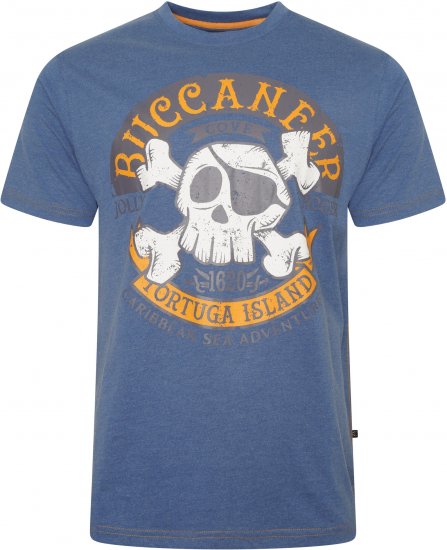 Kam Jeans 5753 Buccaneer Print T-Shirt Blue - Majice Kratkih Rukava - Muške Majice Kratkih Rukava Veliki Brojevi 