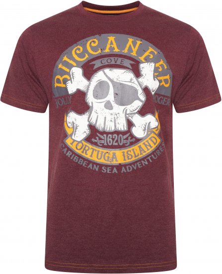 Kam Jeans 5753 Buccaneer Print T-Shirt BURGUNDY MARL - Majice Kratkih Rukava - Muške Majice Kratkih Rukava Veliki Brojevi 