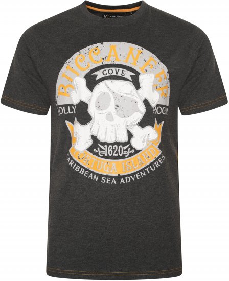 Kam Jeans 5753 Buccaneer Print T-Shirt Charcoal Marl - Majice Kratkih Rukava - Muške Majice Kratkih Rukava Veliki Brojevi 