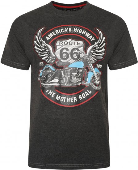 Kam Jeans 5755 Route 66 Motorbike Print T-Shirt Charcoal Marl - Majice Kratkih Rukava - Muške Majice Kratkih Rukava Veliki Brojevi 