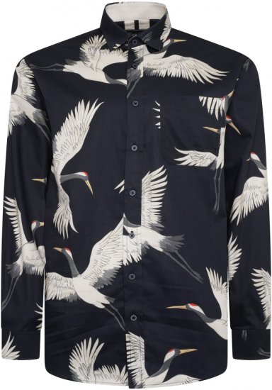 Kam Jeans 6059 LS Bird Print Shirt Navy - Košulje - Muške Košulje Veliki Brojevi