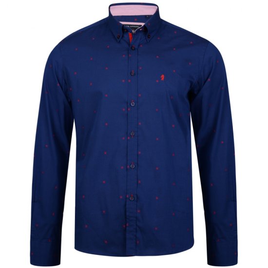 Kam Jeans 6160 Long Sleeve Dobby Print Shirt Twilight Blue - Košulje - Muške Košulje Veliki Brojevi