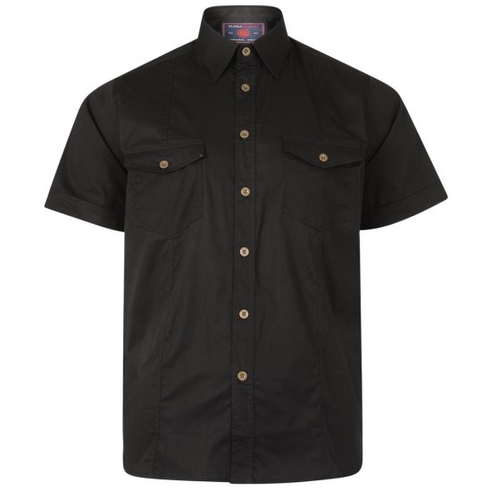 Kam Jeans Retro Short Sleeve Stretch Shirt Black - Košulje - Muške Košulje Veliki Brojevi