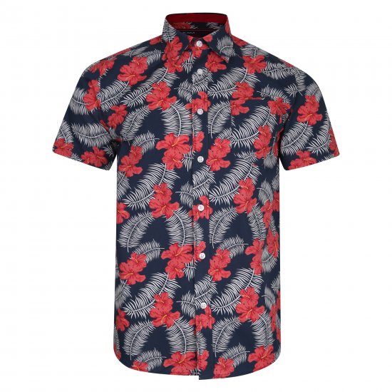 Kam Jeans 6207 Floral Print Shirt Navy - Košulje - Muške Košulje Veliki Brojevi