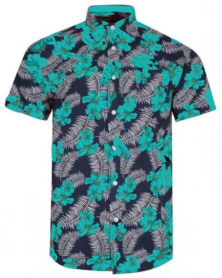 Kam Jeans 6207 Floral Print Shirt Turquoise - Košulje - Muške Košulje Veliki Brojevi