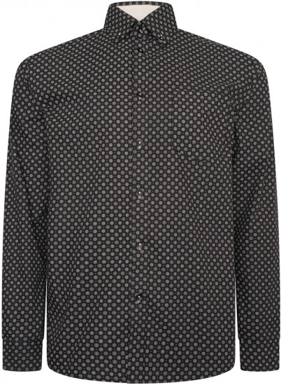 Kam Jeans 6296 Long Sleeve All Over Geo Print Shirt Black - Košulje - Muške Košulje Veliki Brojevi