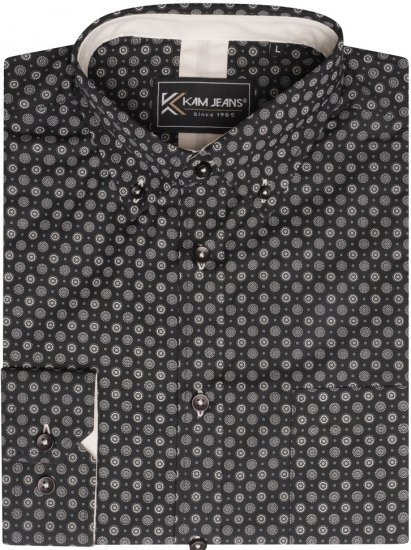 Kam Jeans 6296 Long Sleeve All Over Geo Print Shirt Black - Košulje - Muške Košulje Veliki Brojevi
