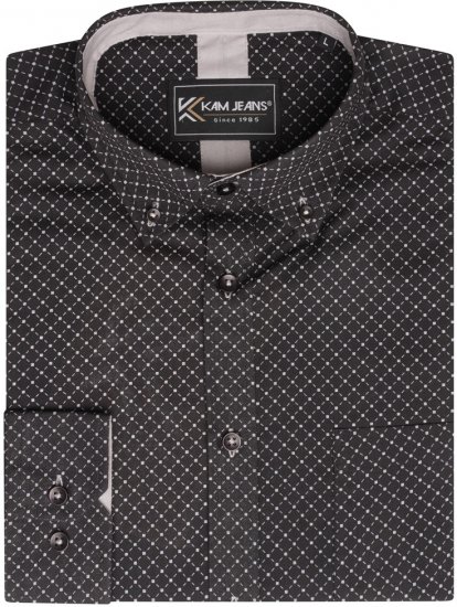 Kam Jeans 6299 Long Sleeve All Over Diamond Print Shirt Black - Košulje - Muške Košulje Veliki Brojevi