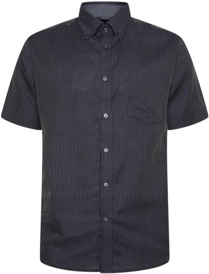 Kam Jeans 6300 Dobby Stripe Short Sleeve Shirt Dark Grey - Košulje - Muške Košulje Veliki Brojevi